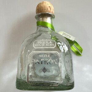 LARGE 1.75L PATRON SILVER TEQUILA BOTTLE HEAVY DUTY THICK HEAVY GLASS